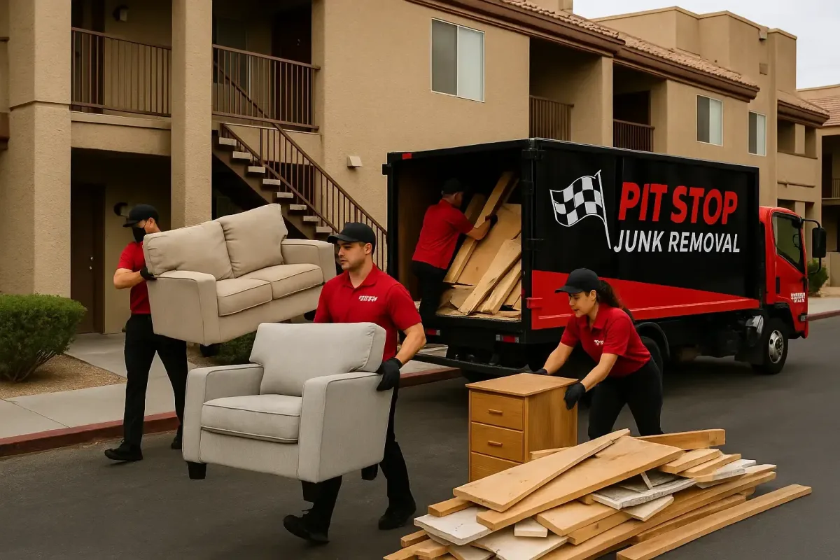 Pit Stop crew handling last-minute junk pickup during move-out