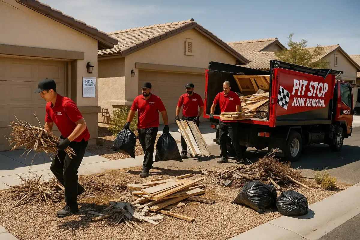 Pit Stop crew handling emergency junk removal to resolve HOA issue