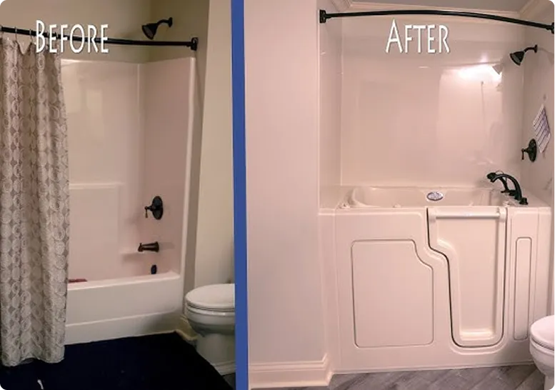 Walk-in tub installation transformation from standard bathtub in Nashua NH home