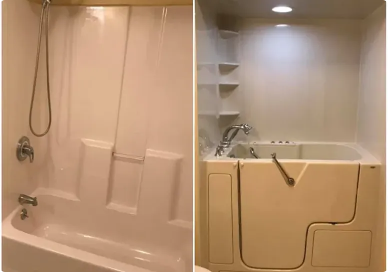 Walk-in tub installation transformation from standard bathtub in Nashua NH home