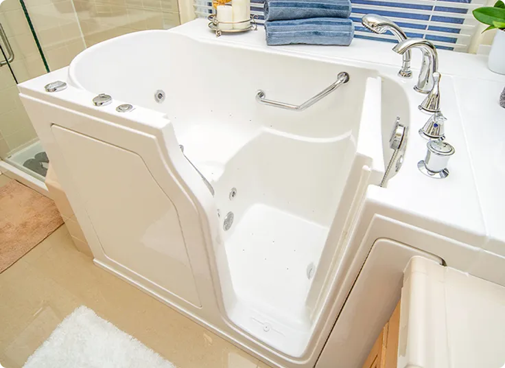 Walk-in tub installation transformation from standard bathtub in Nashua NH home