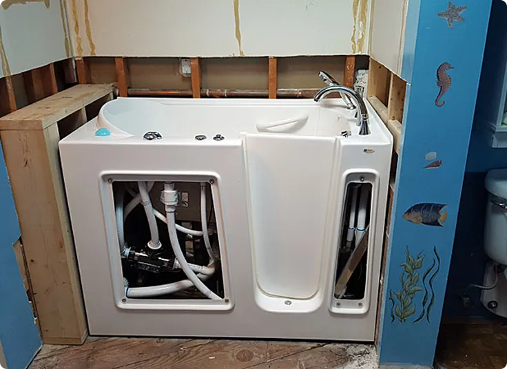 Walk-in tub installation transformation from standard bathtub in Nashua NH home