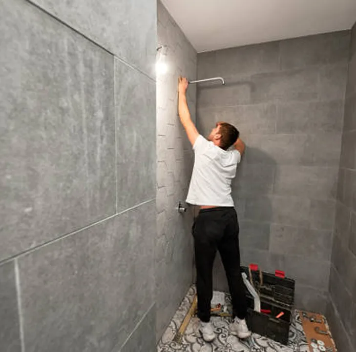 Completed tub to shower conversion with modern walk-in shower in Nashua NH