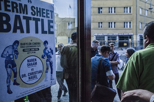 Sponsor logos for Term Sheet Battle Berlin 2013 — featuring Earlybird Venture Capital, Startupbootcamp, and Tech All Stars Berlin at Babylon Berlin venue