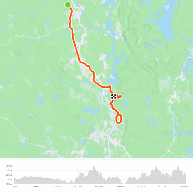 Relentless 50 mil loop course map and elevation profile at The Ark in Denholm, Quebec.