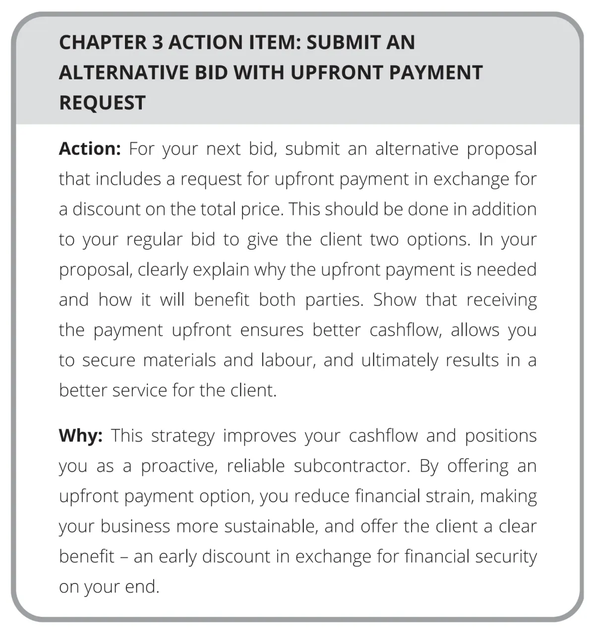 Page 74: Action Item: Submit an alternative bid...