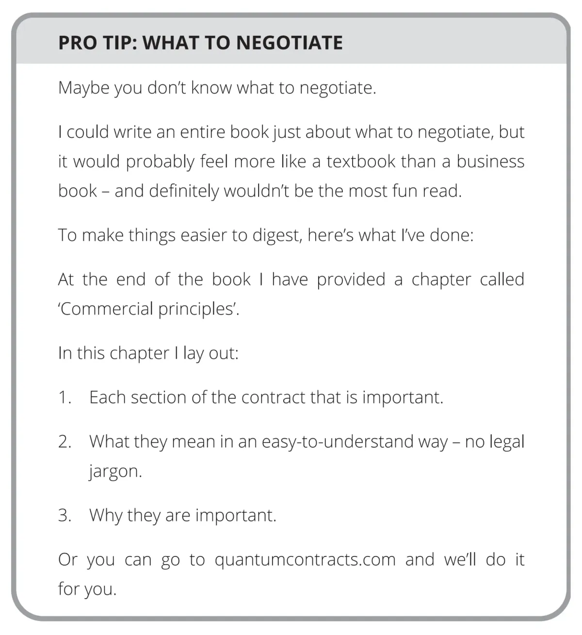 Page 89: Pro Tip: What to Negotiate