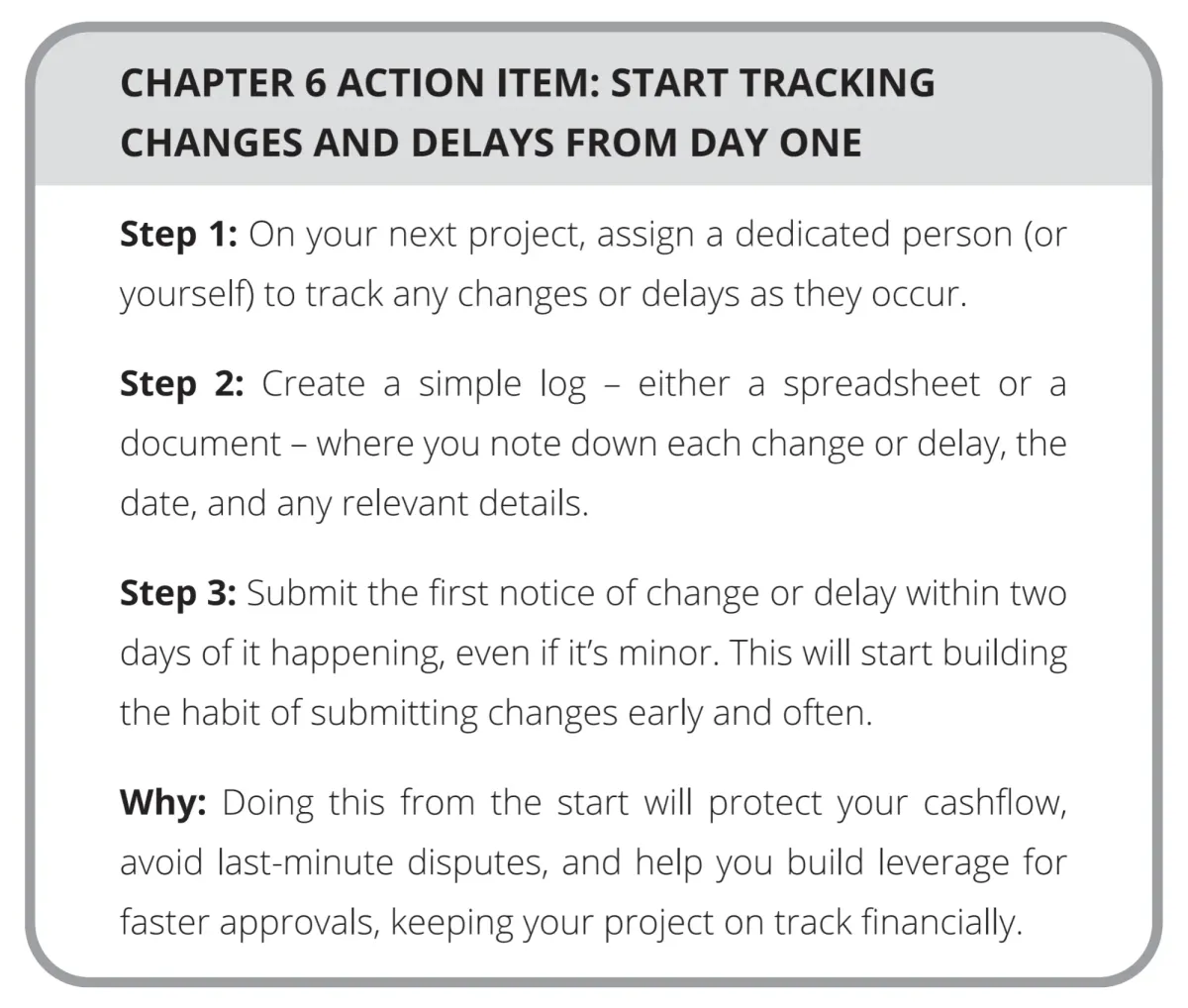 Page 126: Action Item: Start tracking changes...