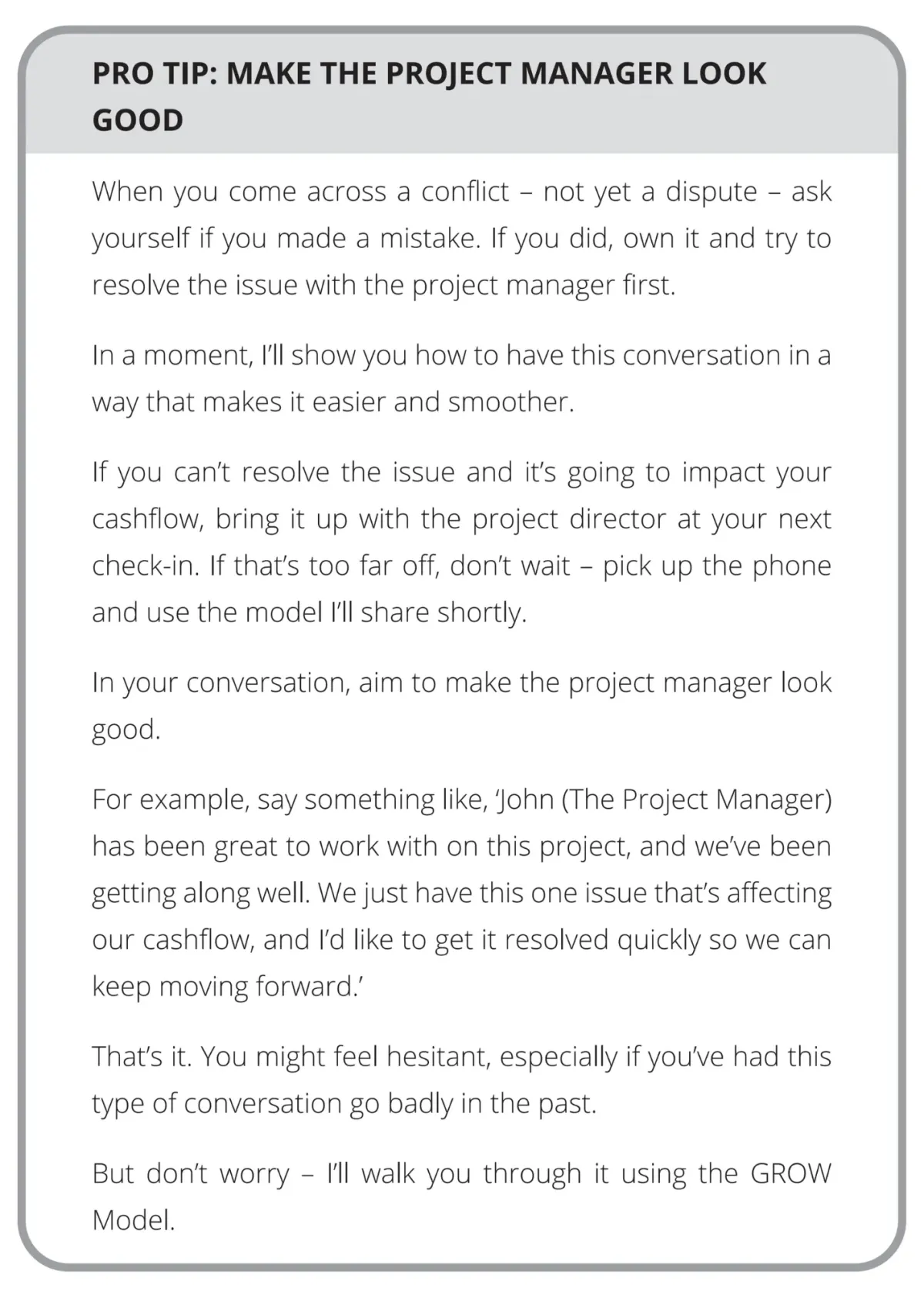 Page 133: Pro Tip: Make the project manager look good