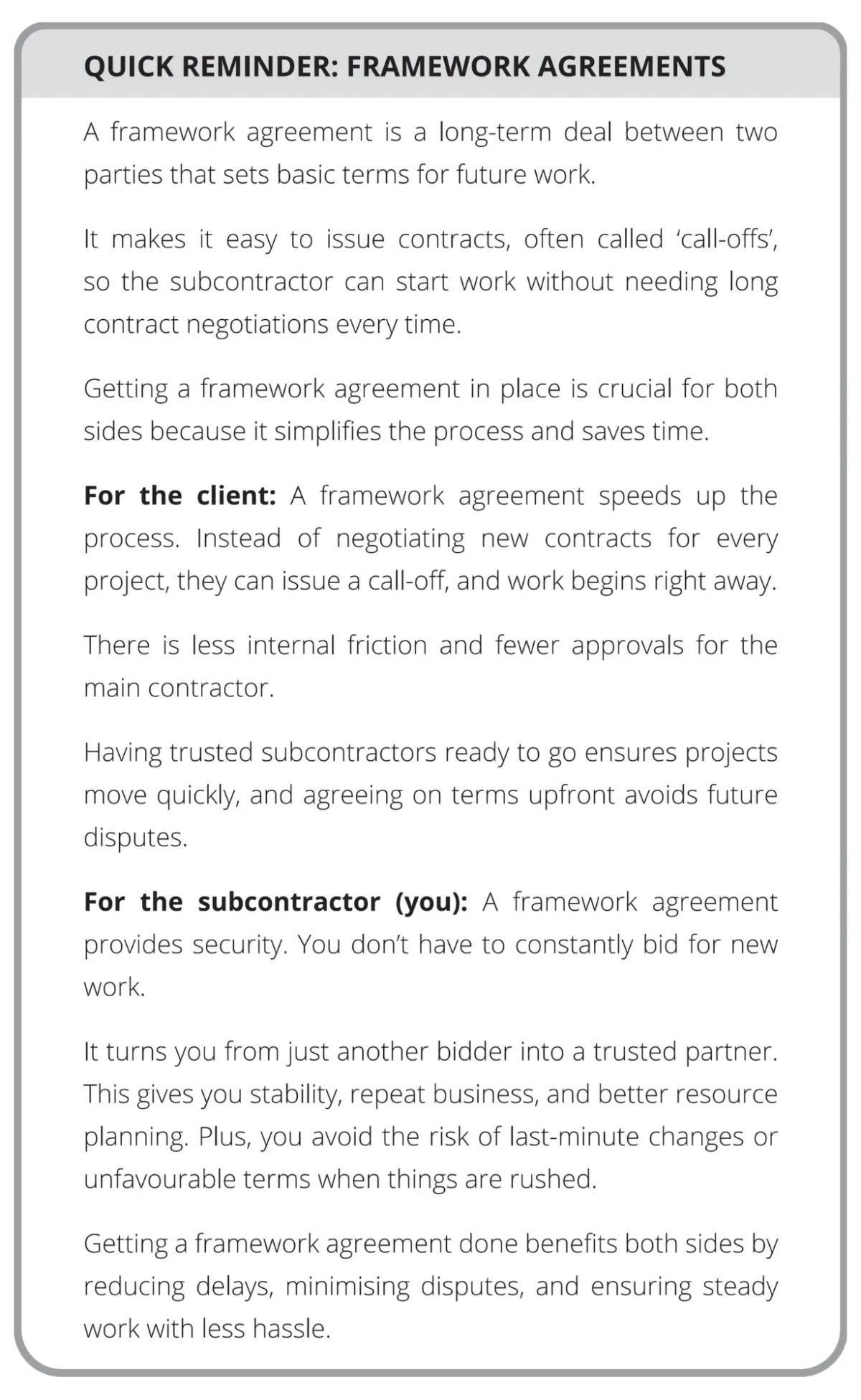 Page 144: Quick Reminder: Framework Agreements