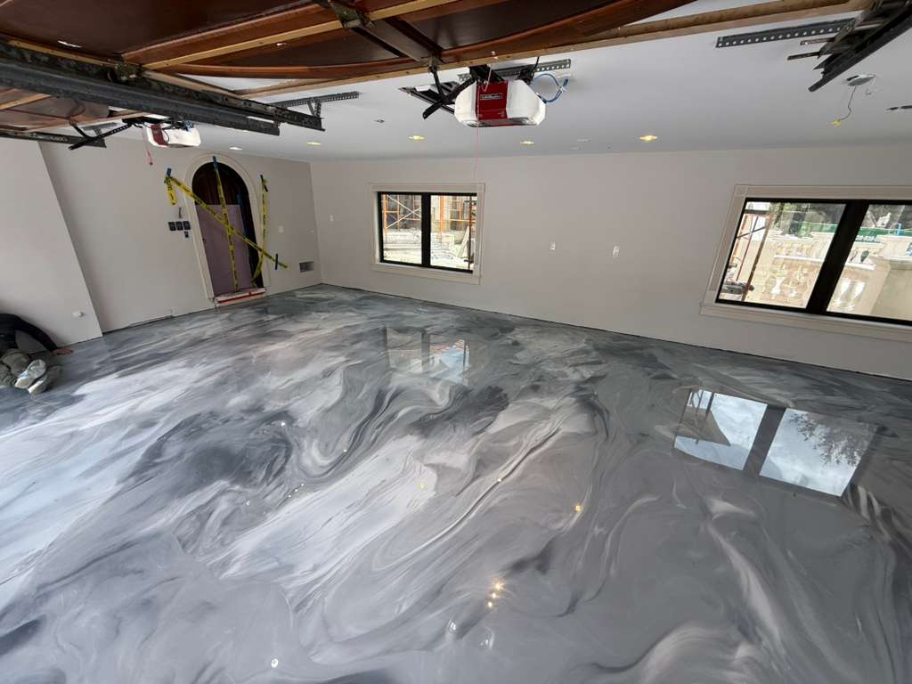 Garage epoxy flooring Richmond Hill with flake finish and gloss coating