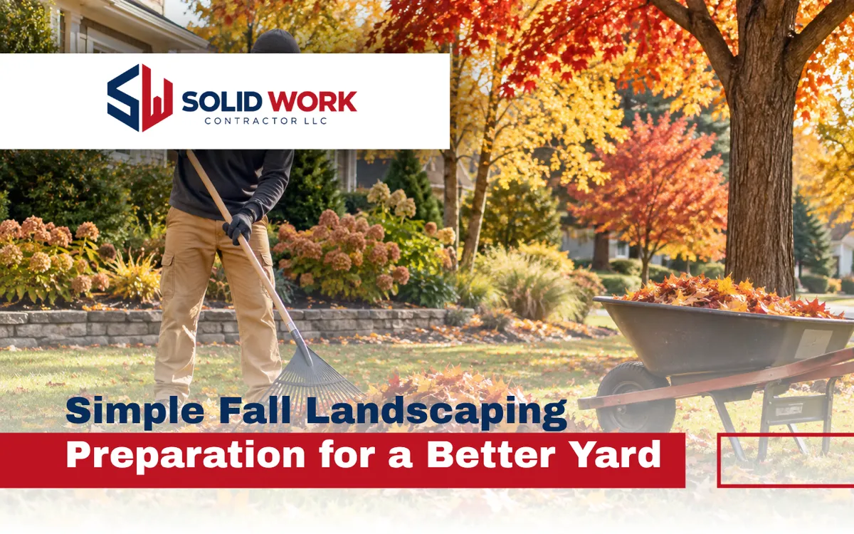 Fall landscaping preparation with seasonal yard cleanup and leaf removal
