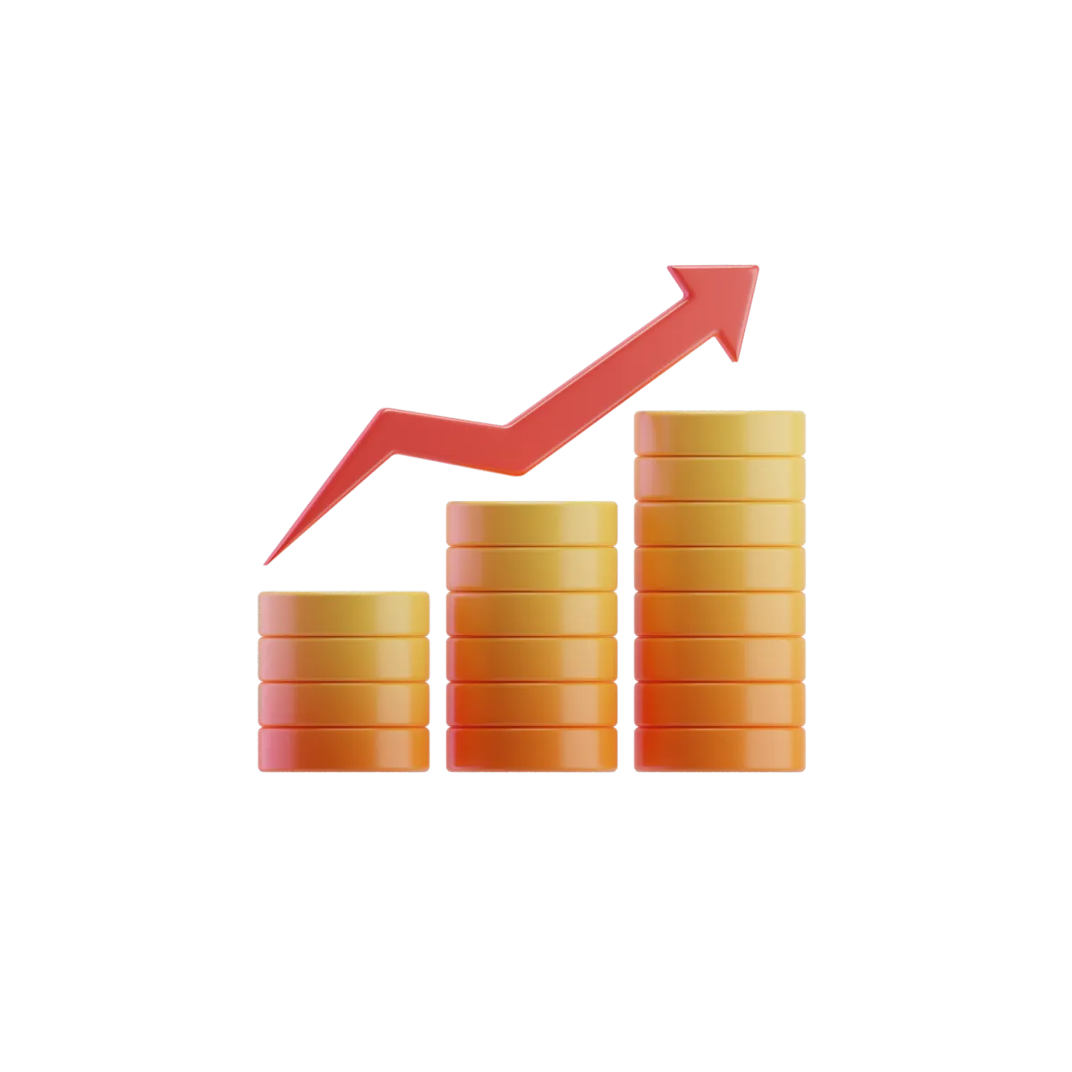 3 stacks of money in ascending order with a red arrow moving across the top of each stack