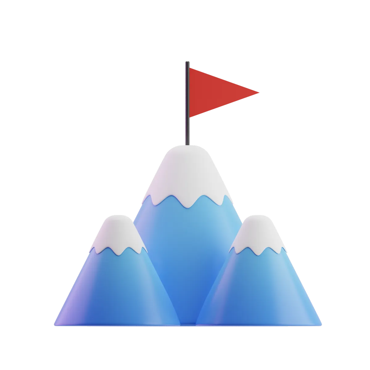 3 mountain peaks with a red flag on top of the middle peak