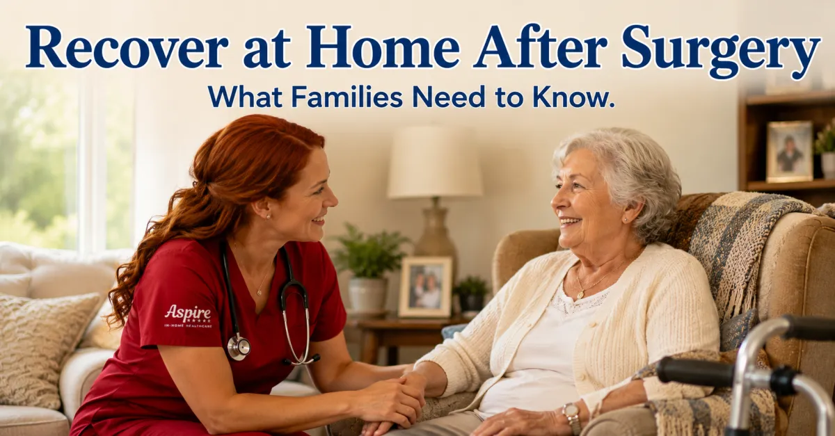 Home health nurse helping an older woman recover safely at home after hip replacement surgery — Aspire Home Health Utah