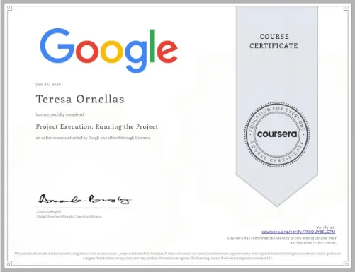 Google - Coursera Certificate Project Execution: Running The Project - 7X0OUY8ELC7M - Teresa Ornellas