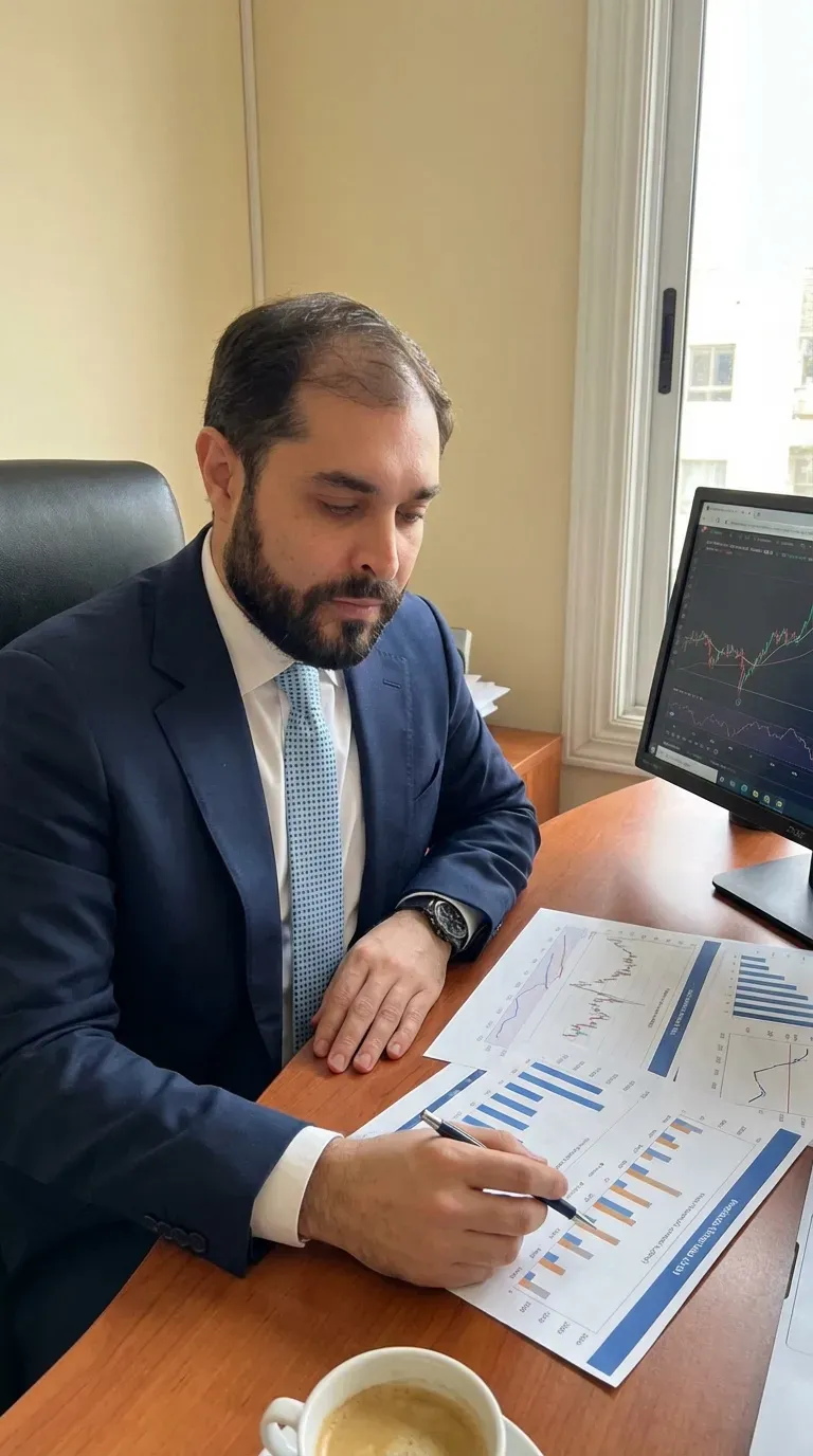 Simone Caccavari consulente finanziario analizza portafoglio clienti