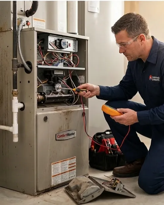 Professional HVAC technician servicing an air conditioning unit