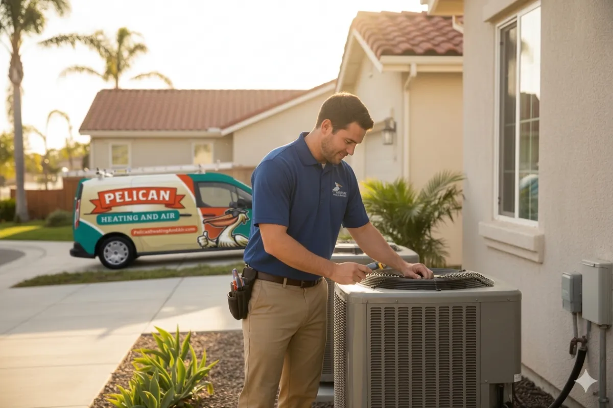 Professional HVAC technician servicing an air conditioning unit