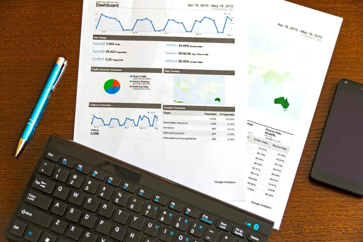 Desk showing a report generated by call tracking and reporting