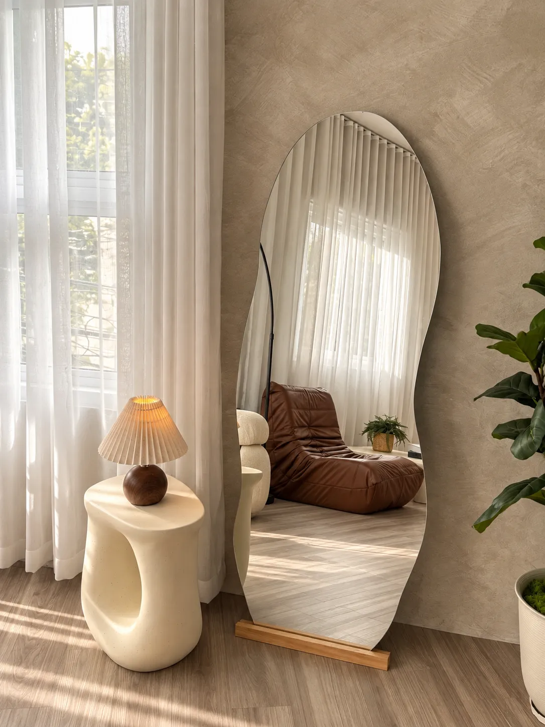 Photo of Aesthetic Mirror with cute coffee table and lamp