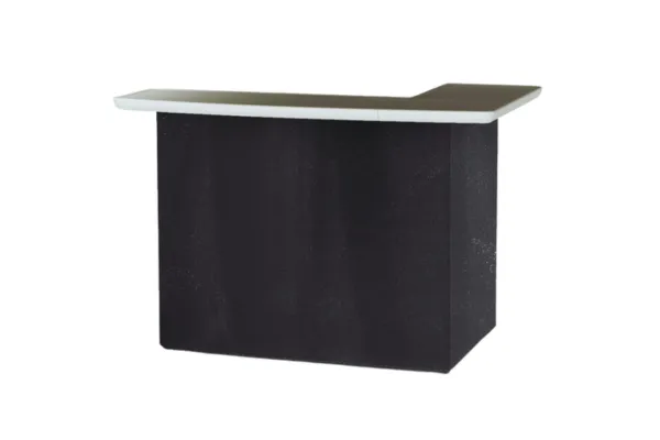 Black L-shaped portable bar top available for rental from Fancy Fiesta event services.