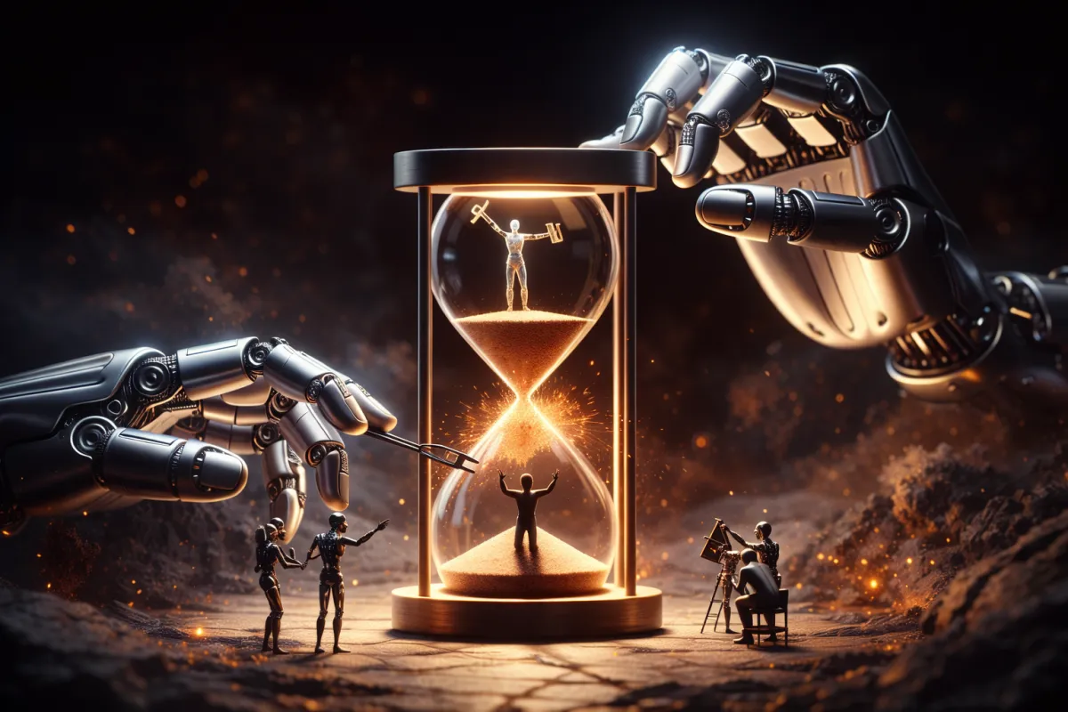 A professional managing automated workflow systems in a modern office setting, emphasizing workflow automation impact.