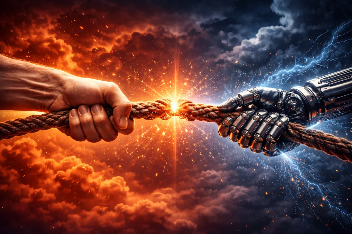 A CEO overseeing an automated system workflow in a modern office