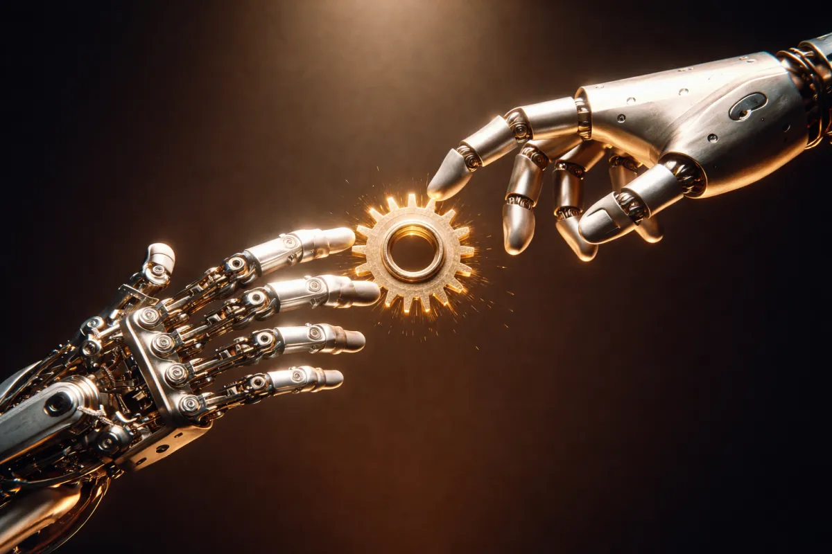 Professional discussing AI implementation strategy in a modern office