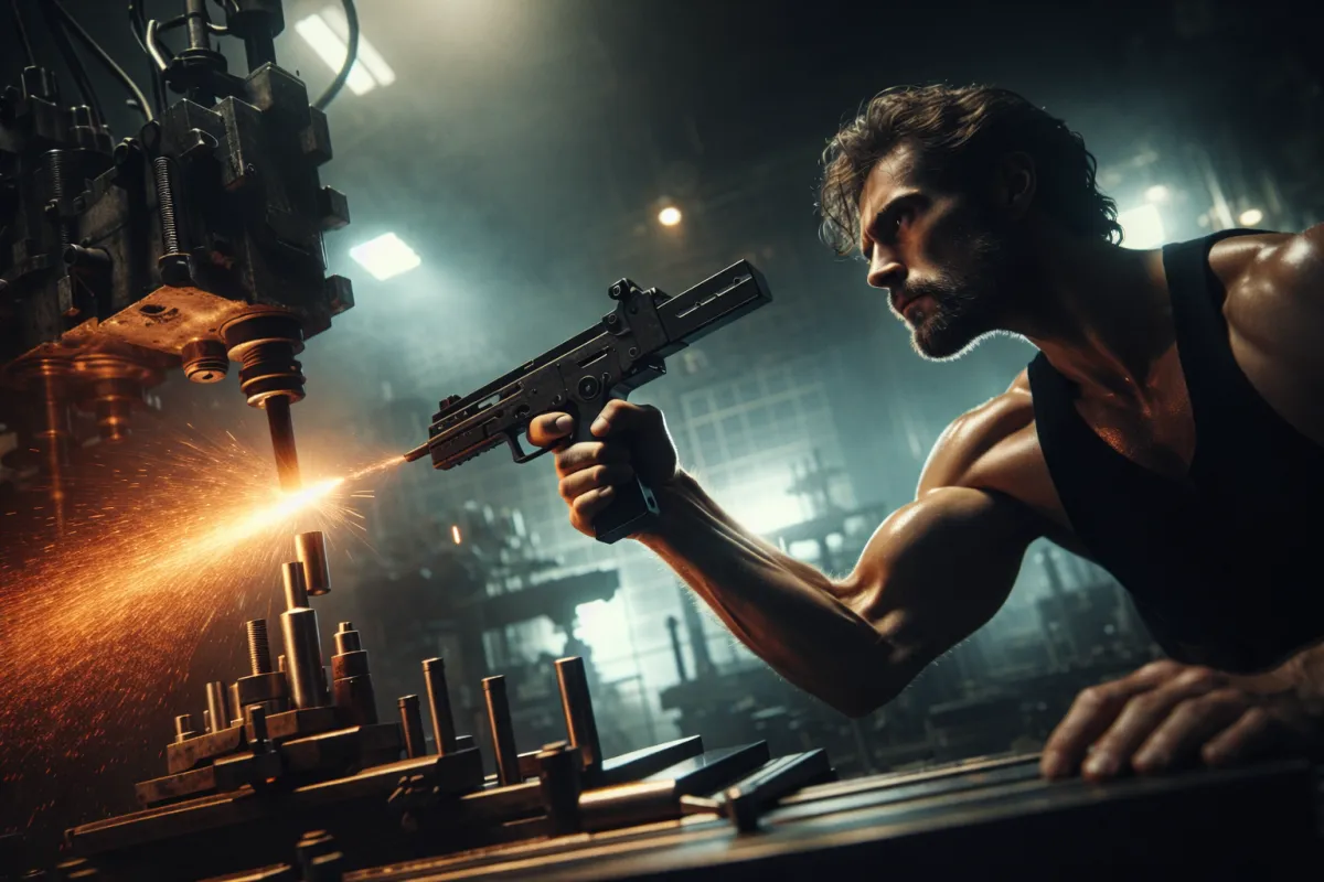 Engineer monitoring automated machinery in a high-tech factory setting, showcasing efficient operations