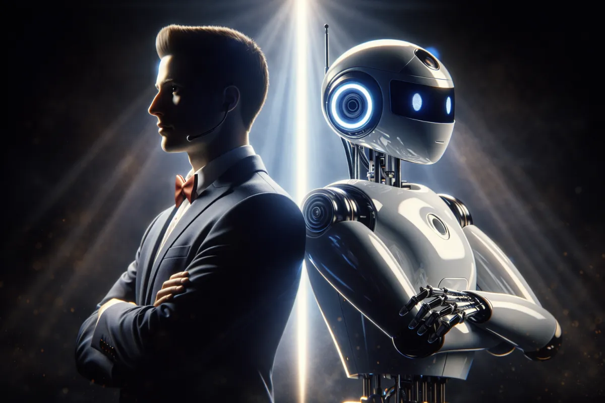 Two professionals discussing AI-driven operations in a modern office environment