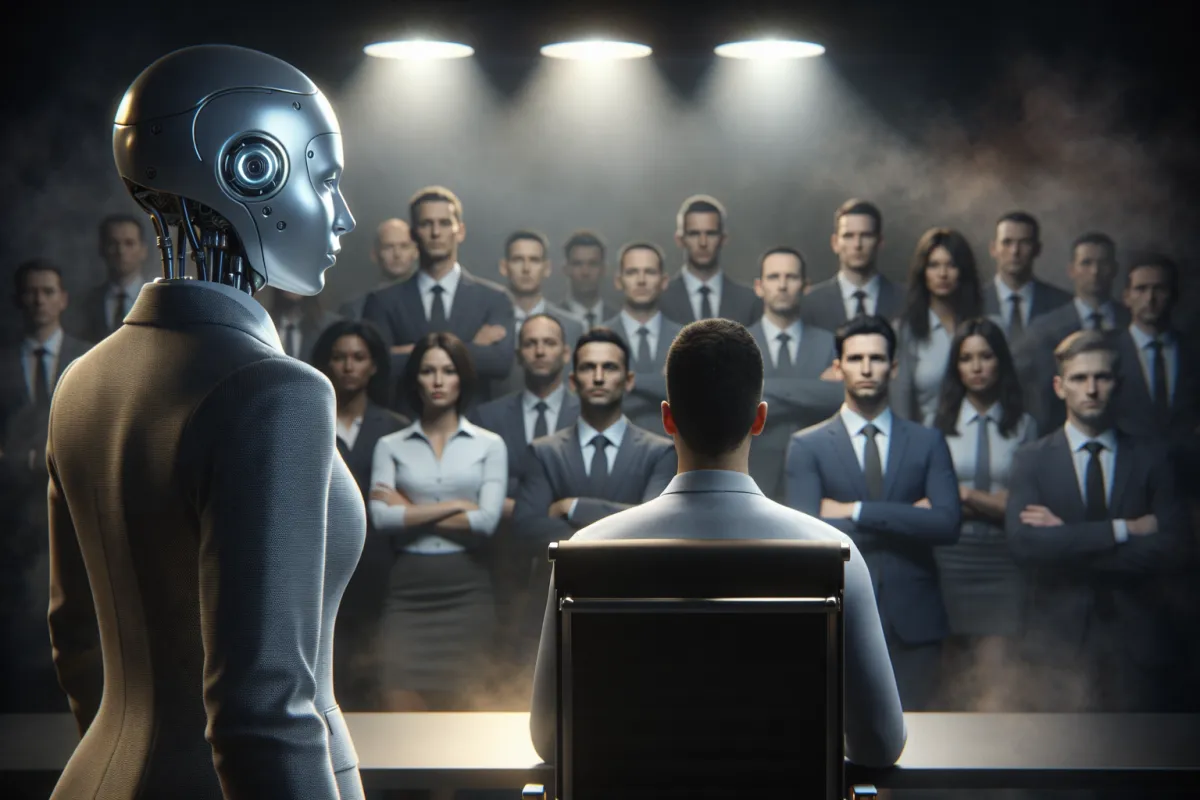 Business professionals discussing AI-driven strategies for operational scalability in a modern office