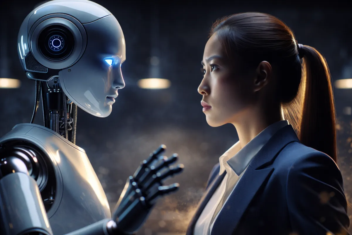 Business professionals discussing AI integration in sales strategy, emphasizing system efficiency and personal touch