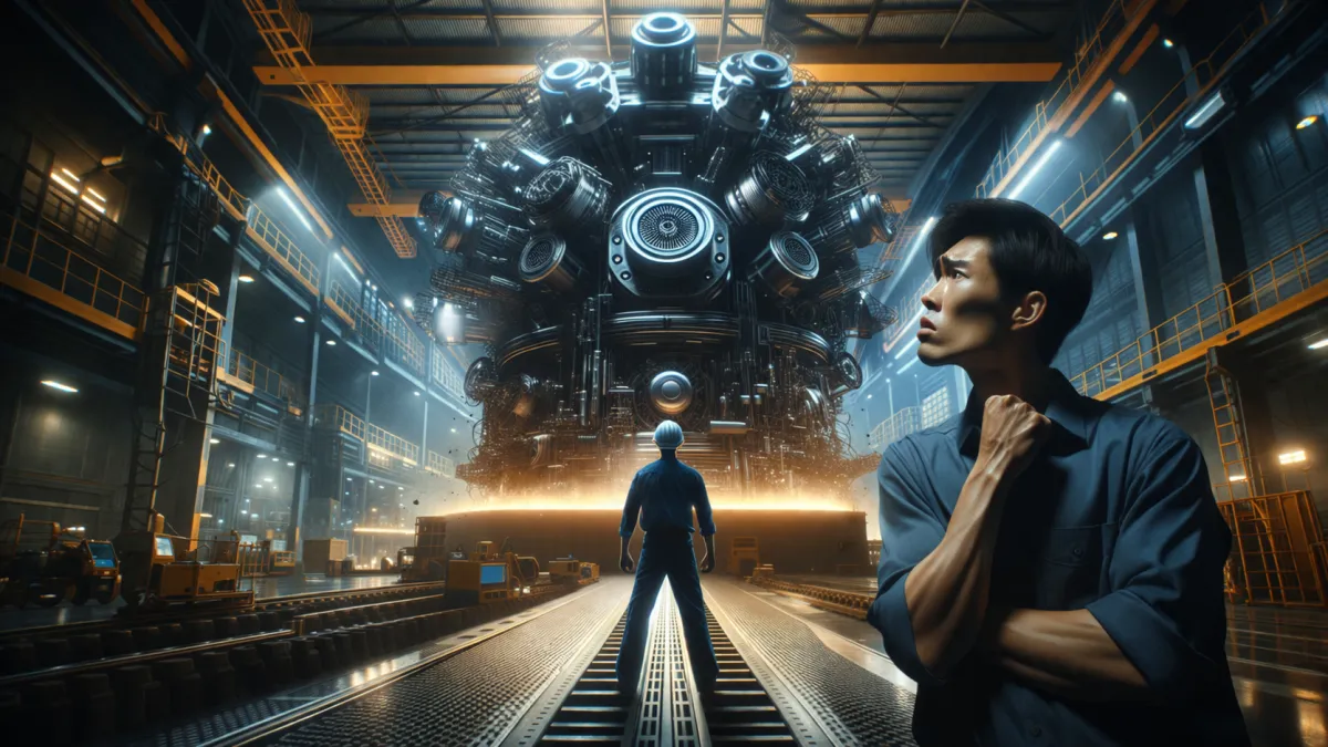 Robotic arm in factory setting illustrating AI-driven operational automation