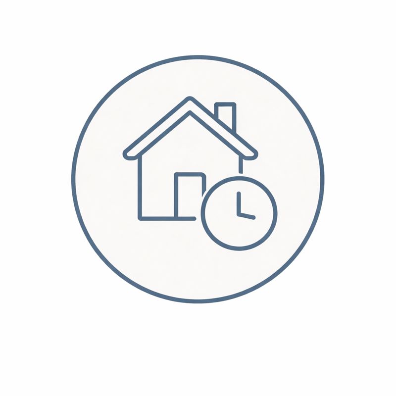 Home icon with clock representing closing on realistic real estate timelines.