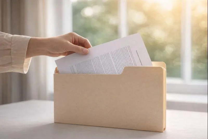 Homeowner submitting financial documents in an envelope, representing a loan modification or mortgage review process.