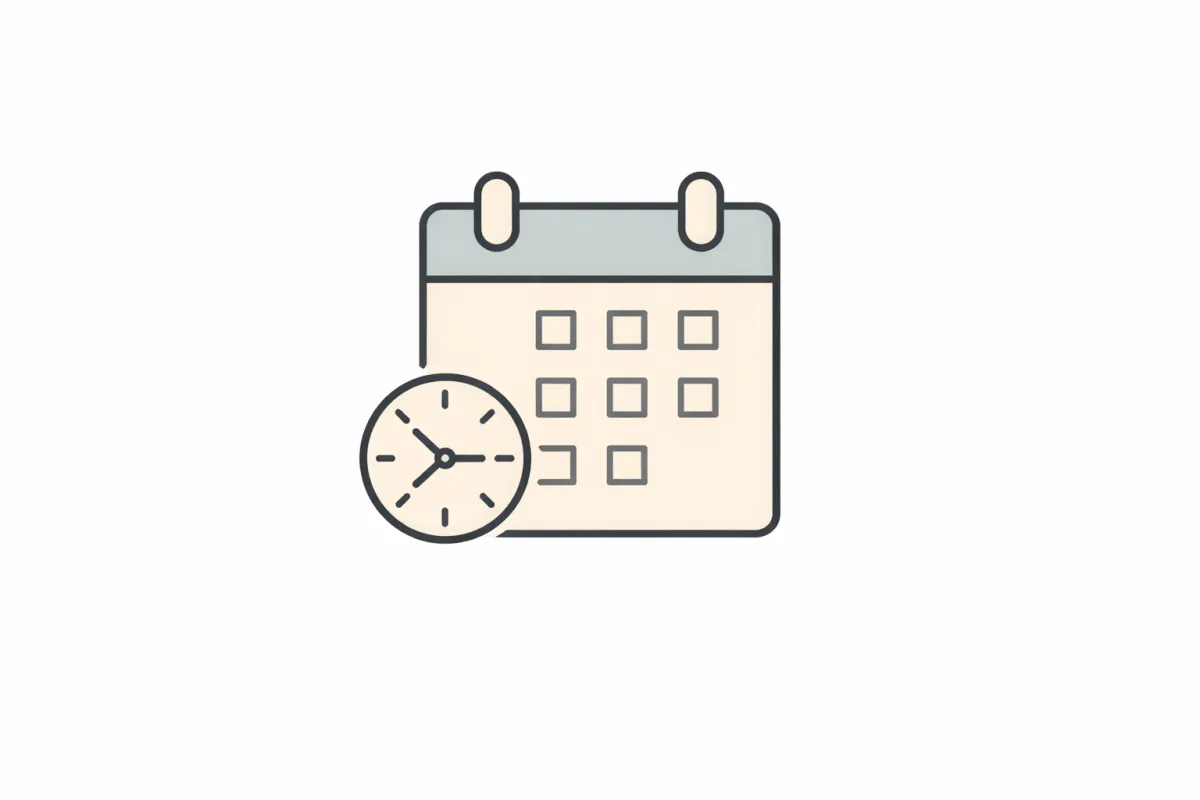 Minimal illustration of a calendar with a clock, representing falling behind on payments or deadlines without realizing how quickly time is passing.