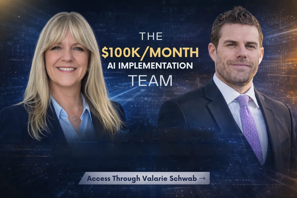 Valarie Schwab with $100K per month AI marketing implementation team offering real estate agents automated lead generation and growth infrastructure