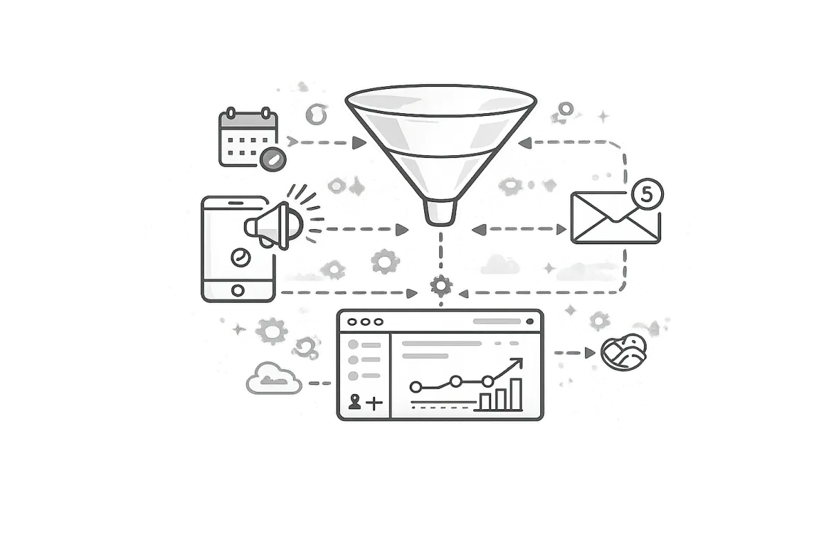 Real estate marketing infrastructure with automated lead generation funnel connected CRM email follow up and predictable pipeline system