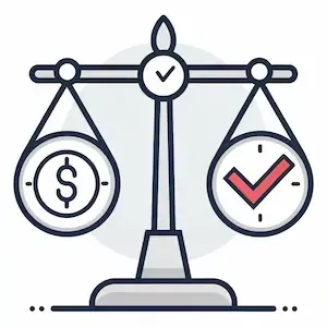 Icon representing balance between price timing and certainty in cash offer decisions