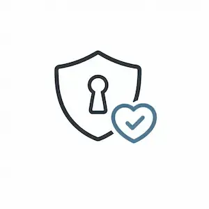 Shield anShield with keyhole and checkmark heart icon representing private, ethical, and secure real estate guidance for homeownersd checkmark icon representing private, secure, and ethical real estate practices for homeowners
