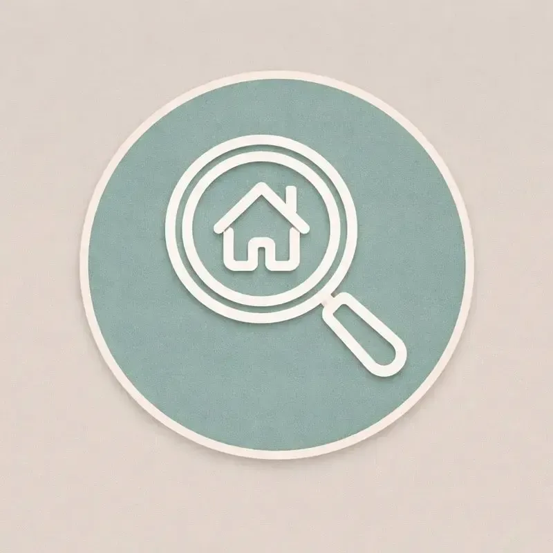 Real estate market and property review icon representing home value analysis and local pricing strategy