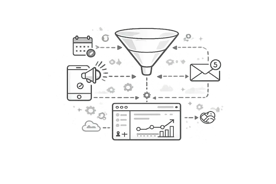 Real estate marketing infrastructure with automated lead generation funnel connected CRM email follow up and predictable pipeline system