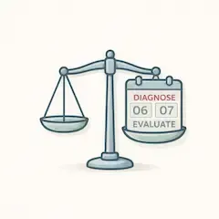 Balanced scale with calendar icon representing careful timing and slower decision process