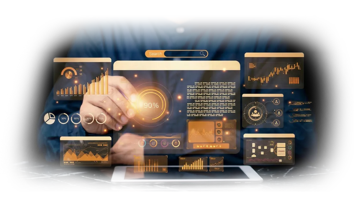 Energetic illustration showing data visualization, strategic collaboration, and forward motion