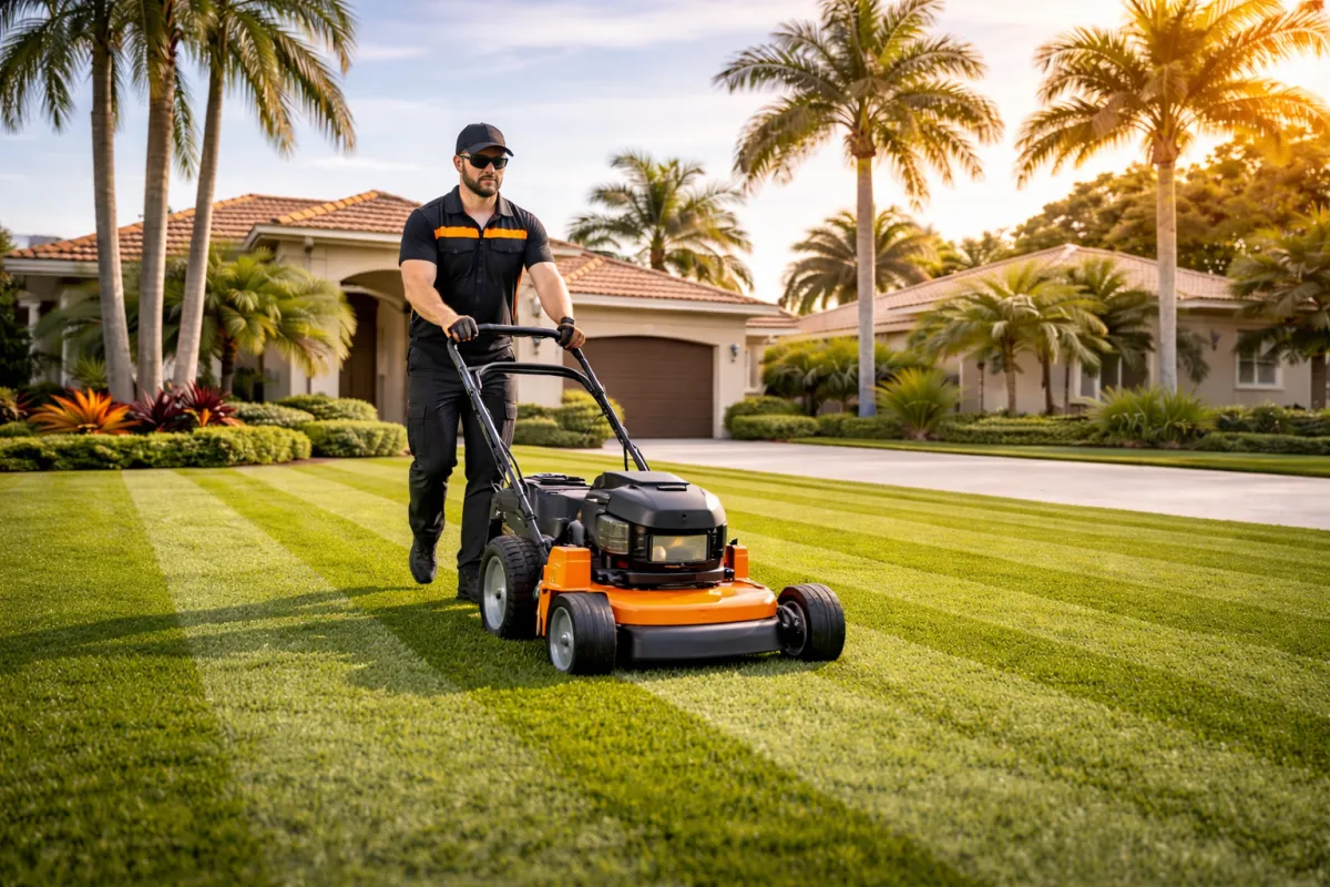 a lawn mower sitting on top of a dry grass field