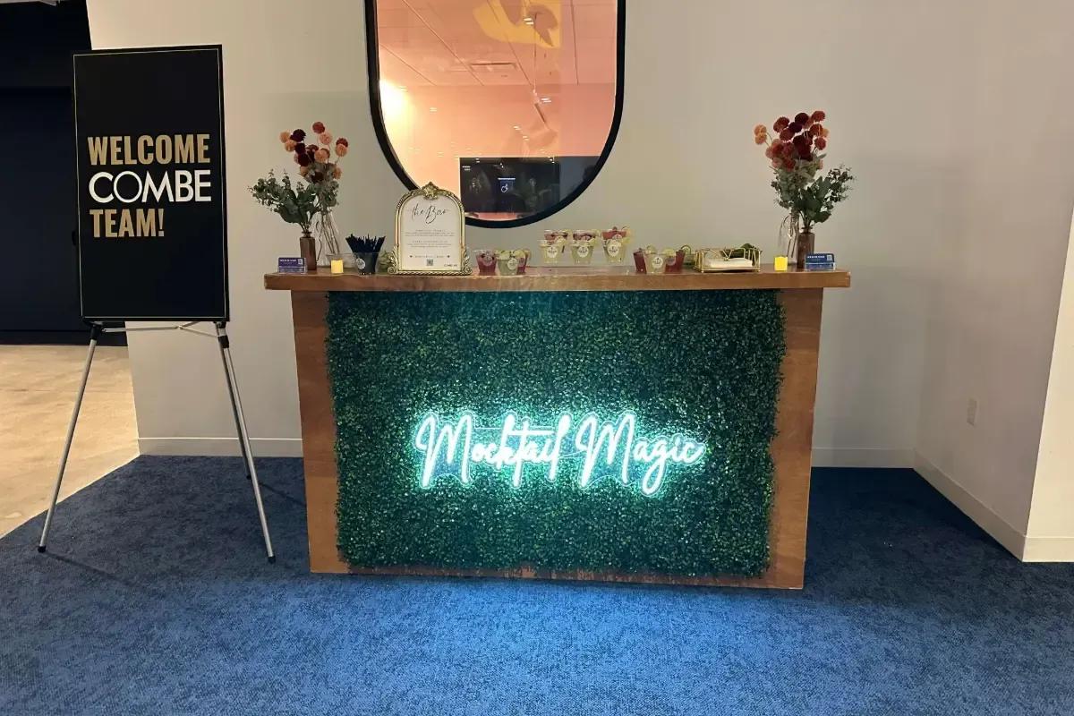 Mocktail bar setup at NYC rooftop wedding