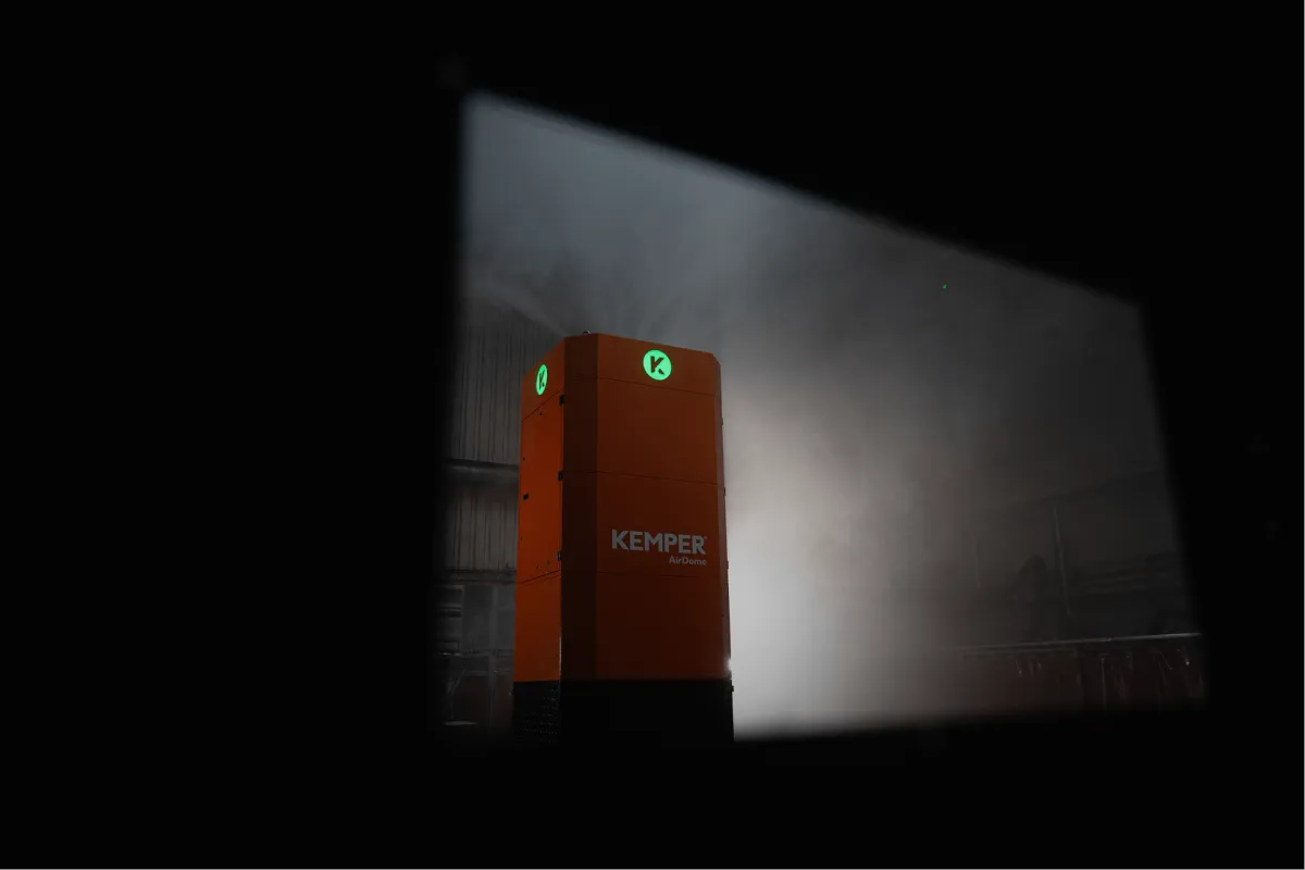 KEMPER AirDome cleaning the air in a dark shop