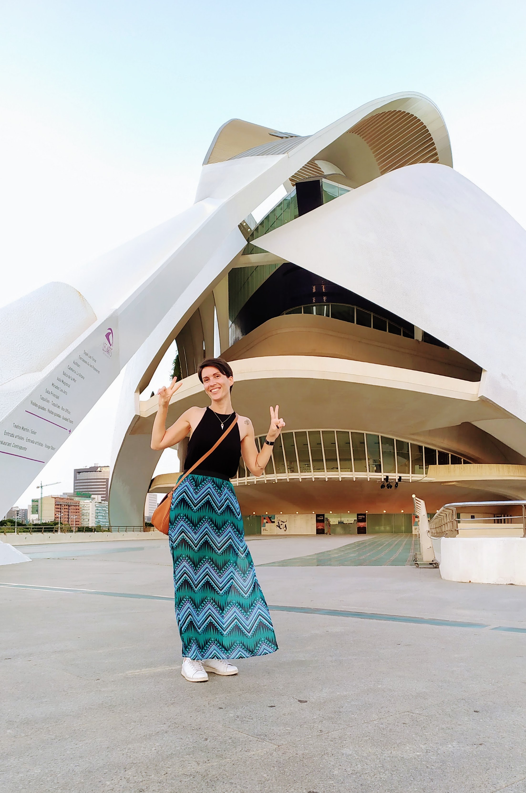 Meg Rouje standing in front of the Reina Sofia in Valencia