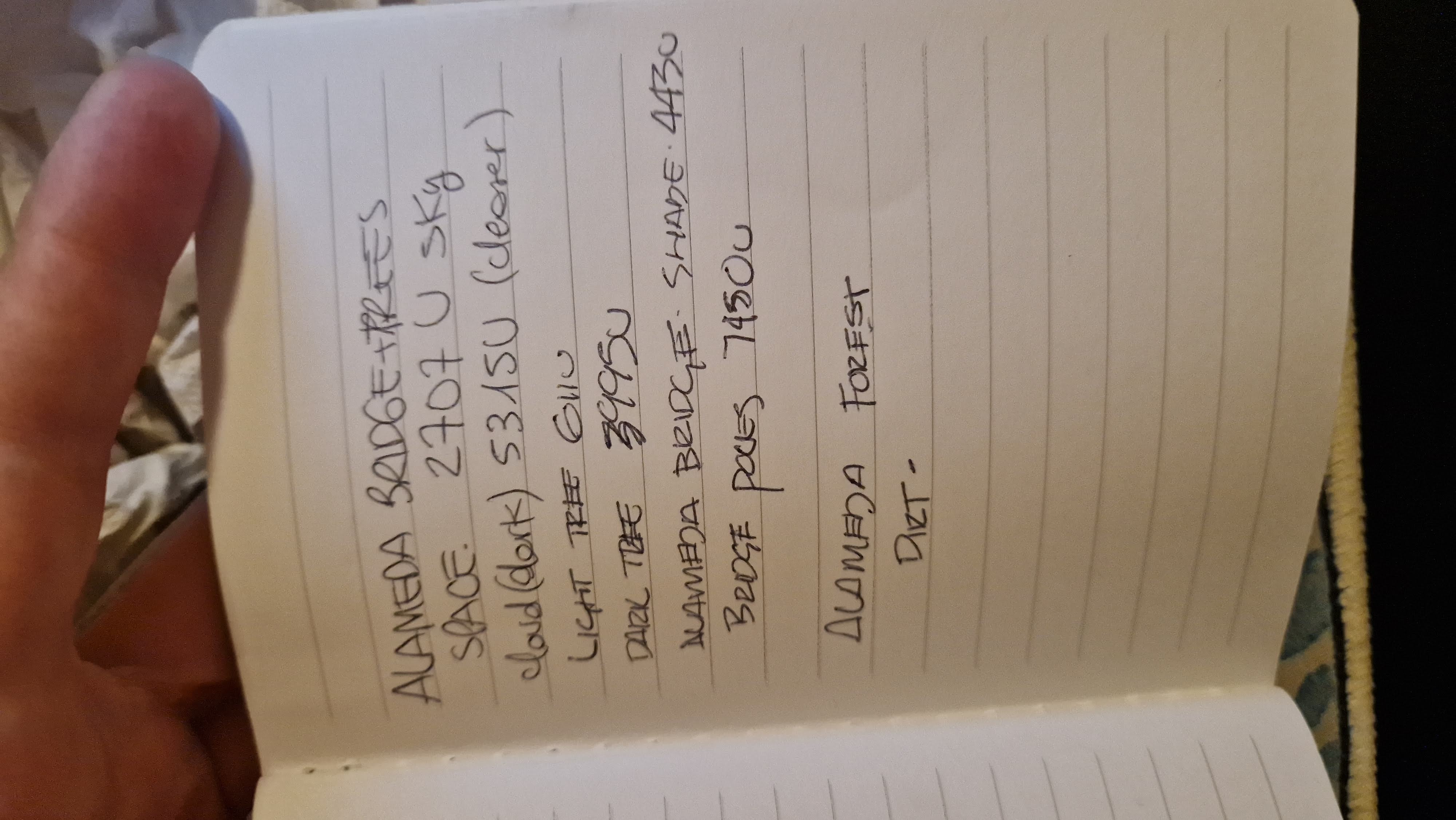 notes on a piece of paper for color codes